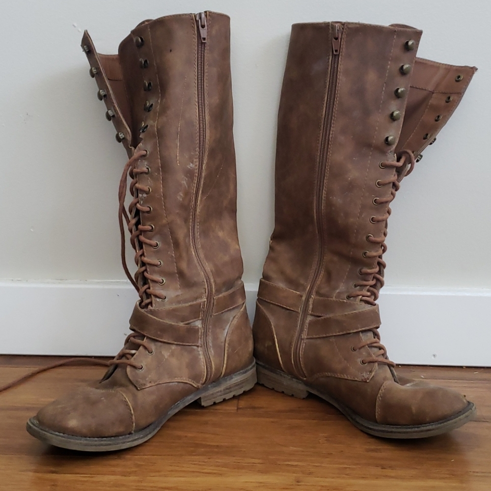 Brown faux leather boots
